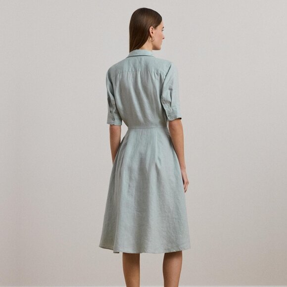 185$ Lauren Ralph Lauren Tie-Front Linen Shirtdress Women's Size 4 Aqua Pearl - Picture 2 of 3